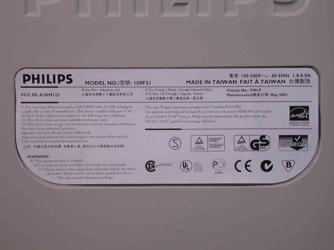 Color Monitor - FCC ID A3KM123 - Philips Electronics Industries (Taiwan) Ltd