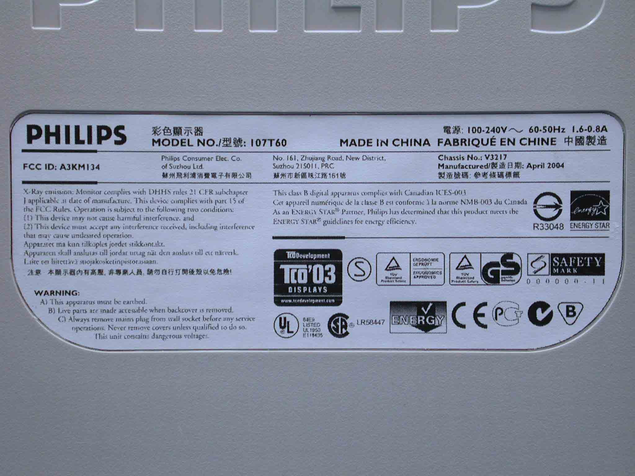 Color Monitor - FCC ID A3KM134 - Philips Electronics Industries (Taiwan) Ltd