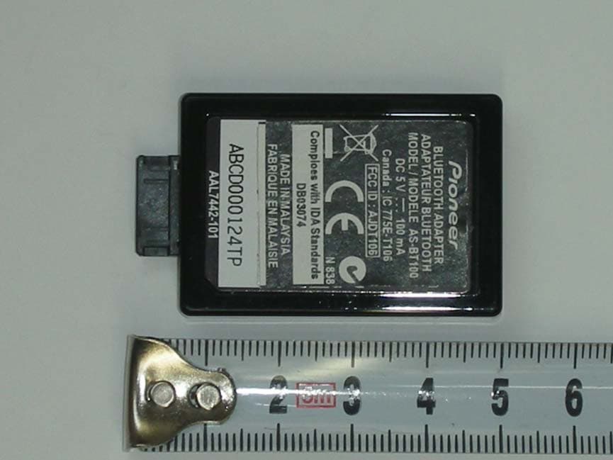 Bluetooth Adapter - FCC ID AJDT106 - Pioneer Corporation