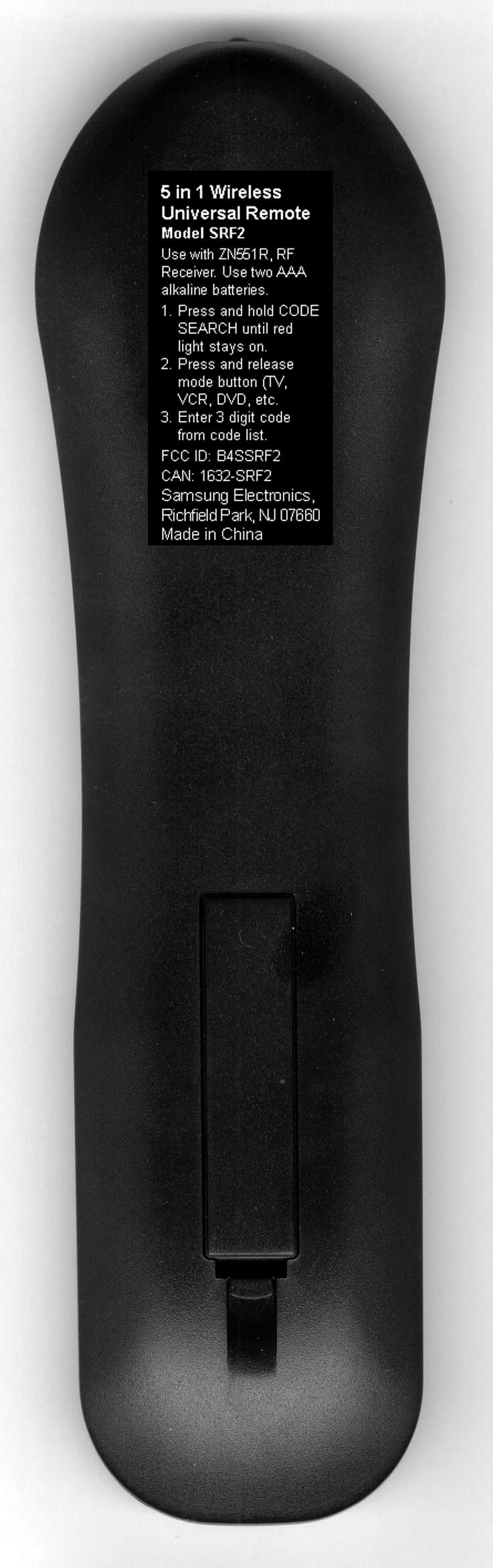 Universal Remote Control - FCC ID B4SSRF2 - Authinx Inc.