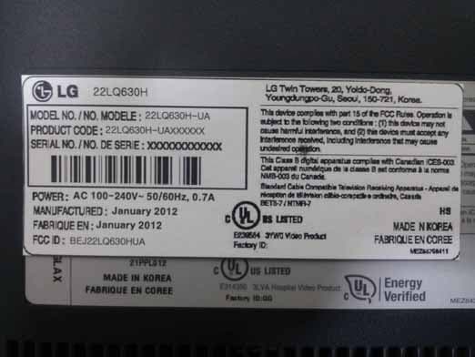 LED LCD TV monitor - FCC ID BEJ22LQ630HUA - LG Electronics USA, Inc.