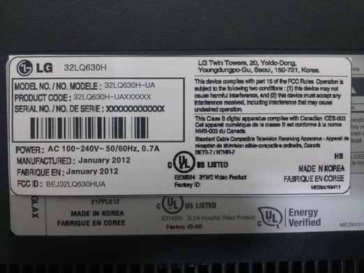 LED LCD TV monitor - FCC ID BEJ32LQ630HUA - LG Electronics USA, Inc.