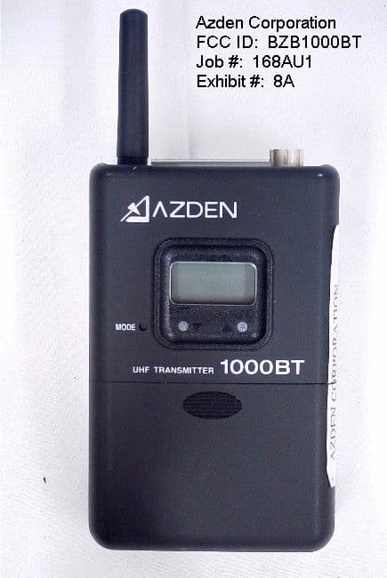 Wireless Microphone Transmitter - FCC ID BZB1000BT - Azden Corporation