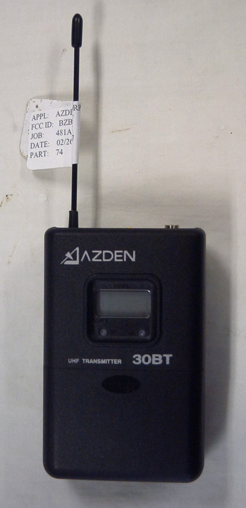 WIRELESS MICROPHONE TRANSMITTER - FCC ID BZB30BTL - Azden Corporation