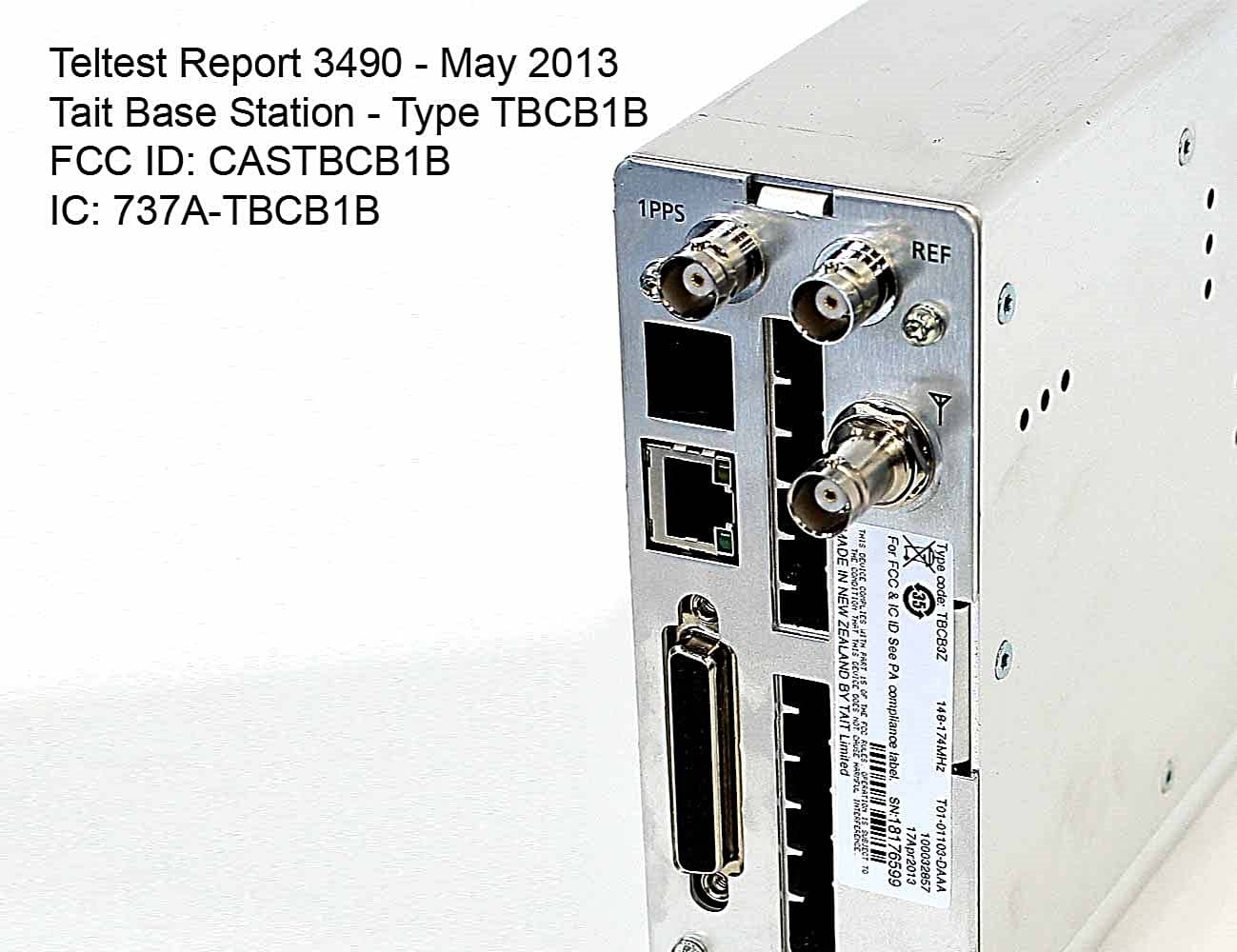 Base Station Transceiver - FCC ID CASTBCB1B - Tait International Limited