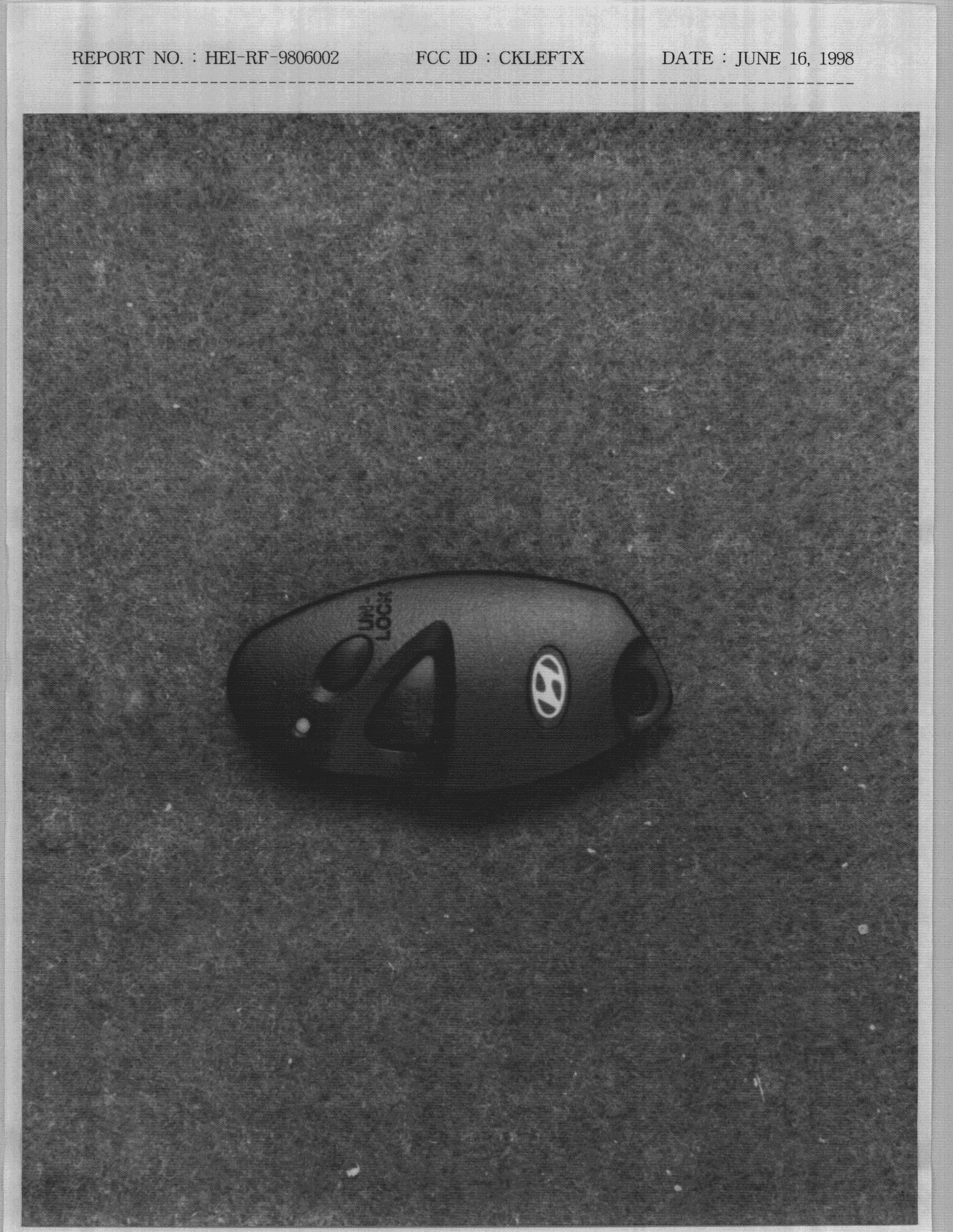 Auto Security System Transmitter - FCC ID CKLEFTX - Hyundai Electronics Industries Co Ltd