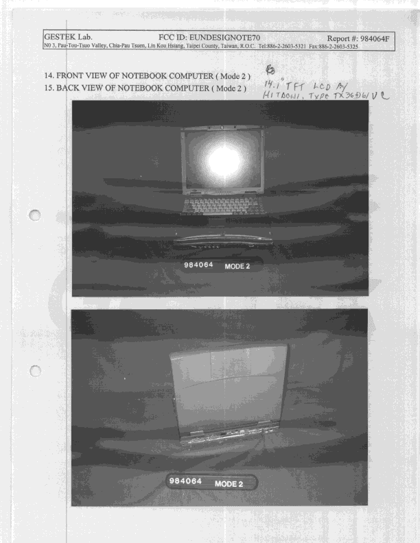 JBC - Part 15 Class B Computing Device/Personal Computer - FCC ID EUNDESIGNOTE72 - First International Computer Inc