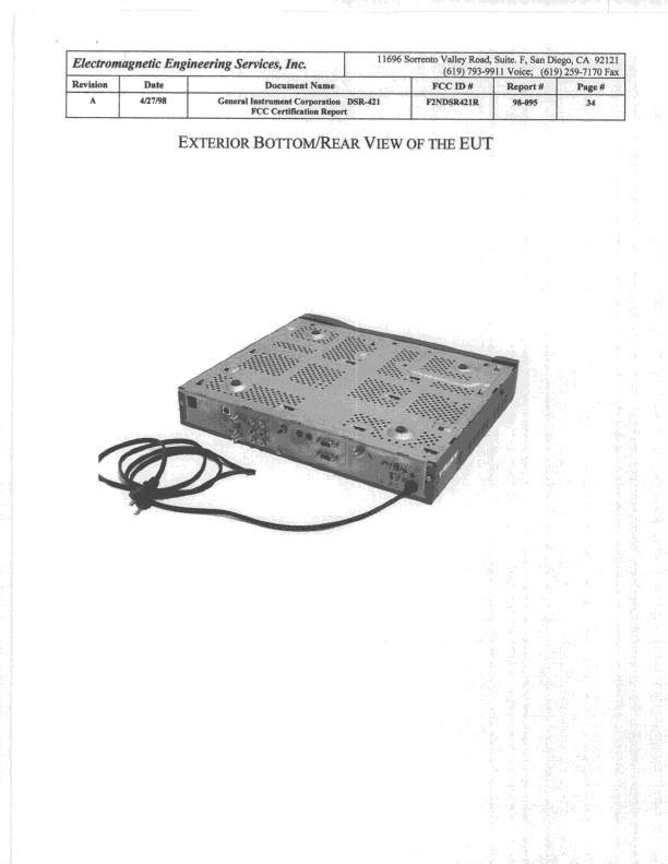 Satellite Receiver - FCC ID F2NDSR421R - ARRIS