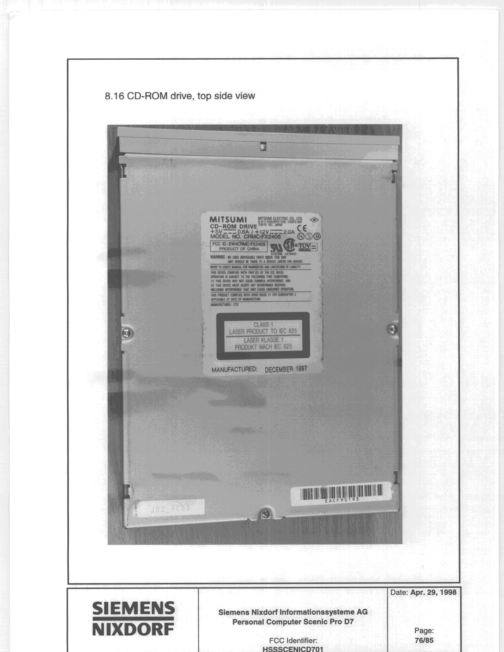 JBC - Part 15 Class B Computing Device/Personal Computer - FCC ID HSSSCENICD701 - Fujitsu Technology Solutions GmbH
