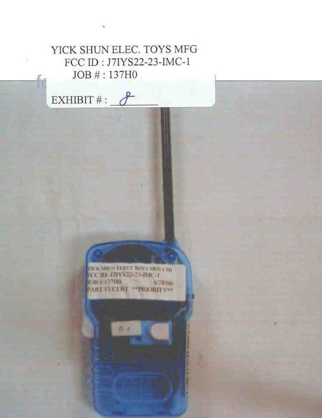 49 MHz Walkie Talkie - FCC ID J7IYS22-23-IMC-1 - Yick Shun Electronic Toys Manufactory Ltd