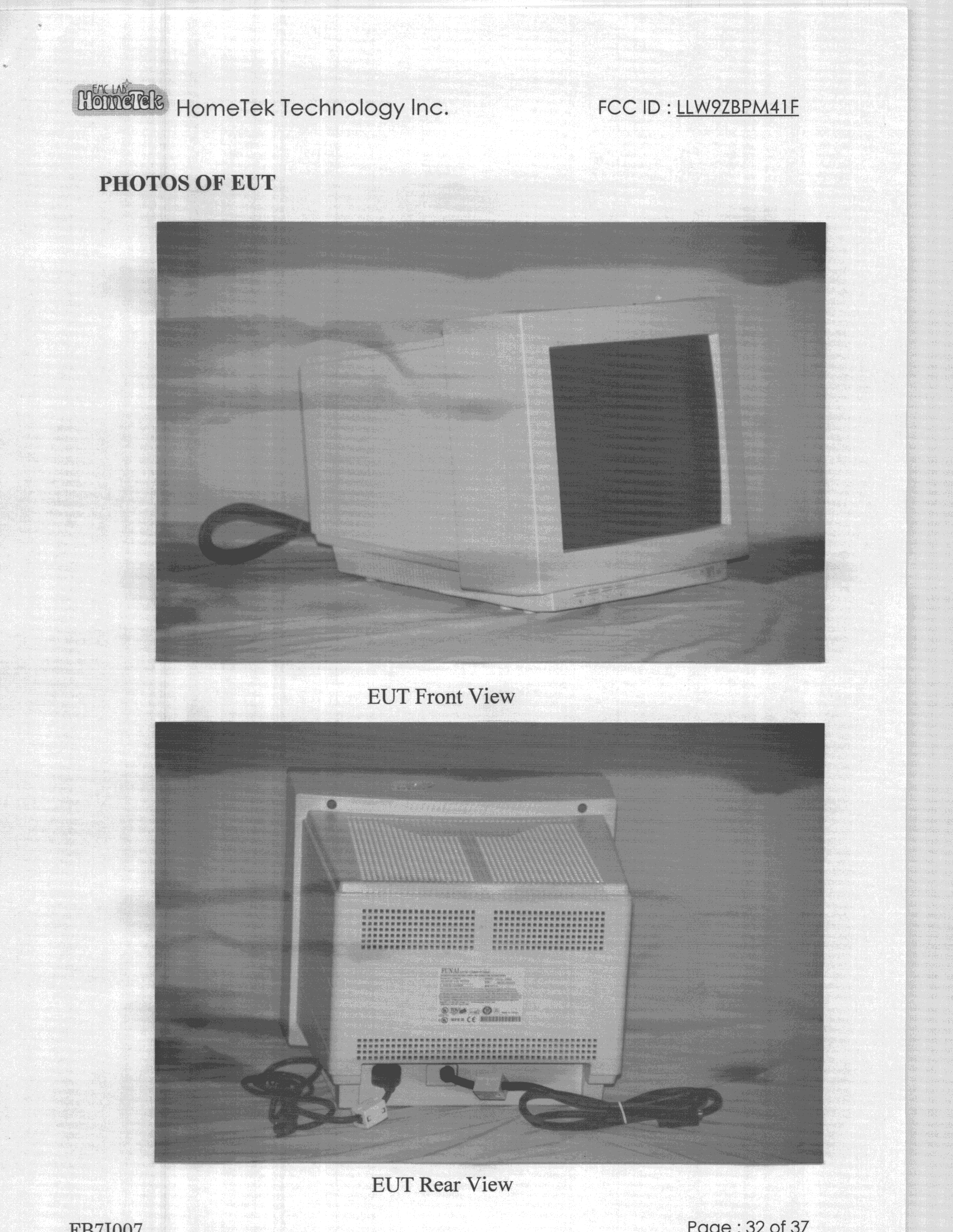 JBP - Part 15 Class B Computing Device Peripheral - FCC ID LLW9ZBPM41F - Funai Electric Company of Taiwan