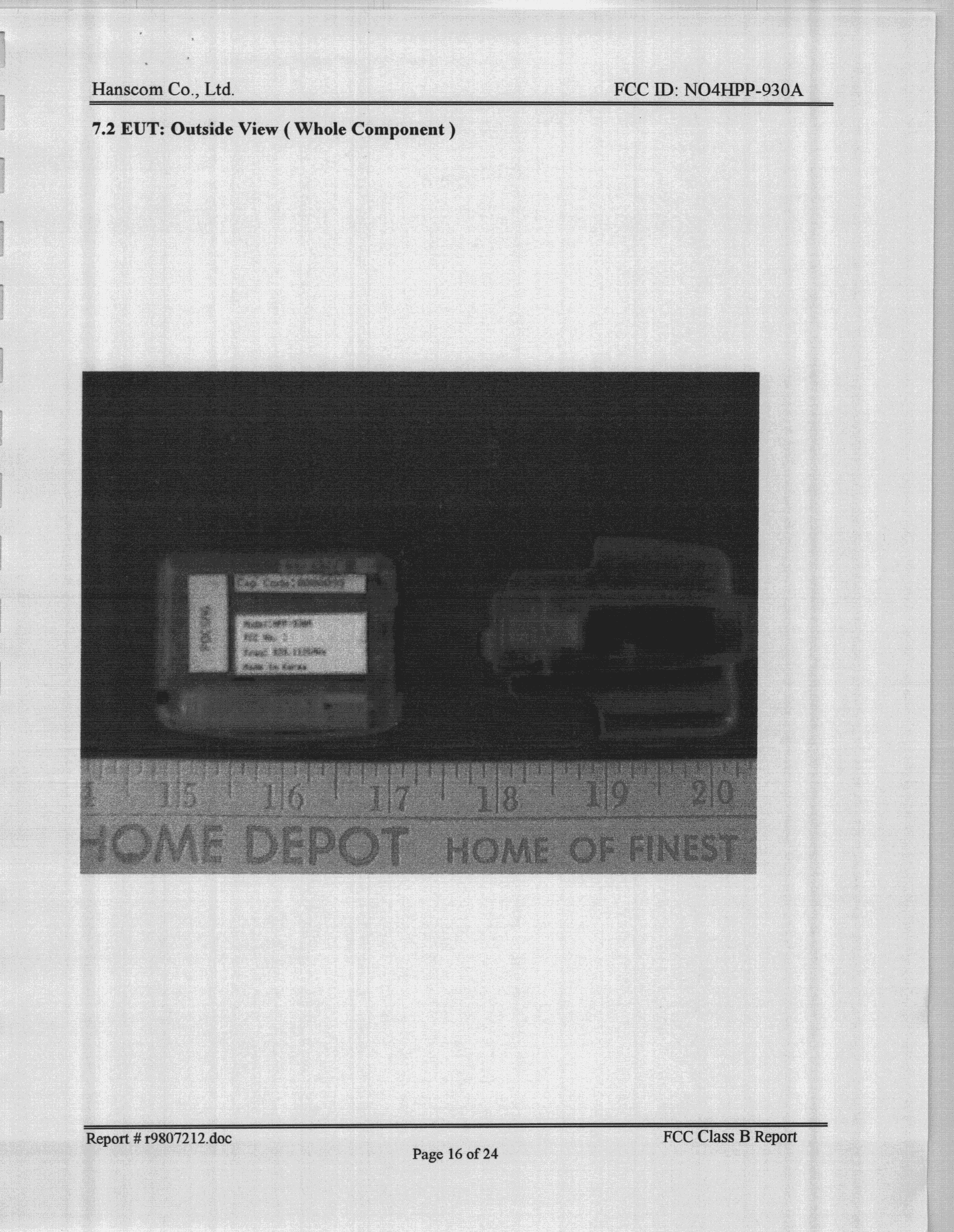Paging Receiver - FCC ID NO4HPP-930A - Hanscom Co Ltd