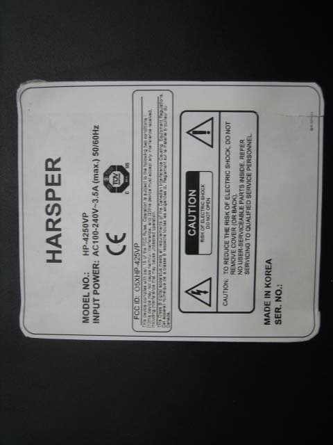 PDP TV Monitor - FCC ID O5XHP-425VP - Harsper Co., Ltd.