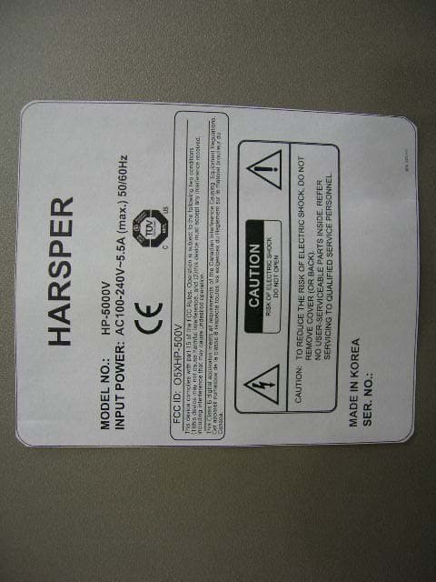 PDP Monitor TV - FCC ID O5XHP-500V - Harsper Co., Ltd.
