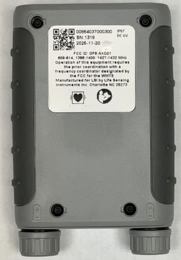 Medical telemetry transmitter - FCC ID OF8-AXO21 - Life Sensing Instruments, Inc.