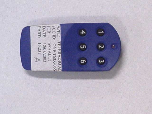 REMOTE CONTROL SECURITY TRANSMITTER - FCC ID ONFT60TX-06SHL - Tele-Radio i Lysekil AB