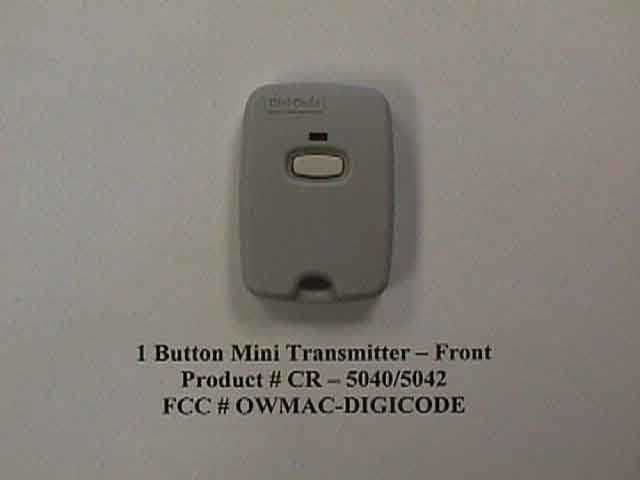 Security Transmitter - FCC ID OWMAC-DIGICODE - Digi-Code Inc