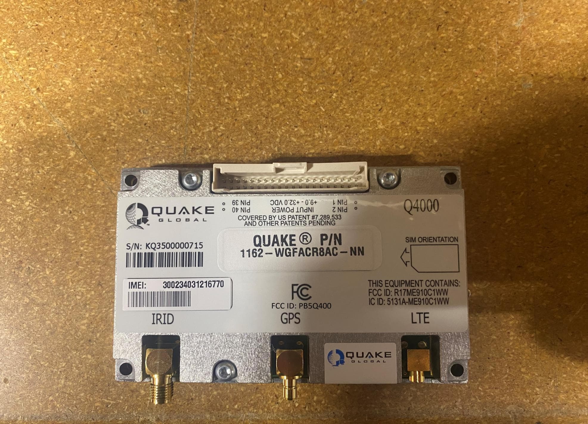 Iridium Satellite Transceiver Module - FCC ID PB5Q4000 - Quake Global Inc.