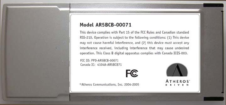 2.4GHz 802.11n Cardbus - FCC ID PPD-AR5BCB-00071 - Qualcomm Atheros, Inc.
