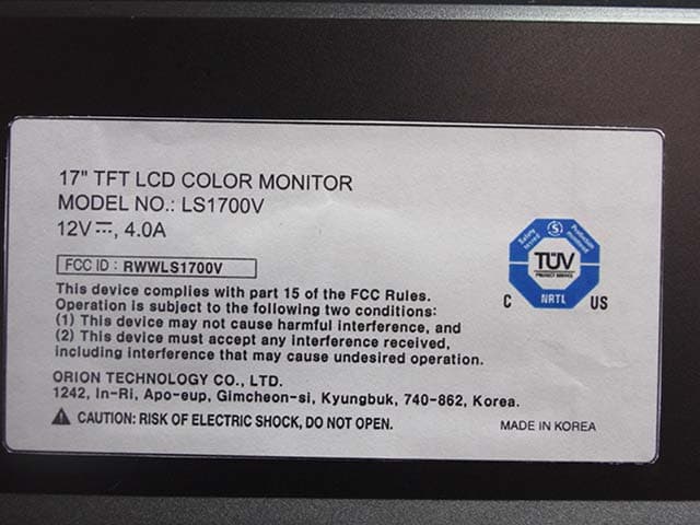 17" LCD Monitor - FCC ID RWWLS1700V - Orion Technology Inc.