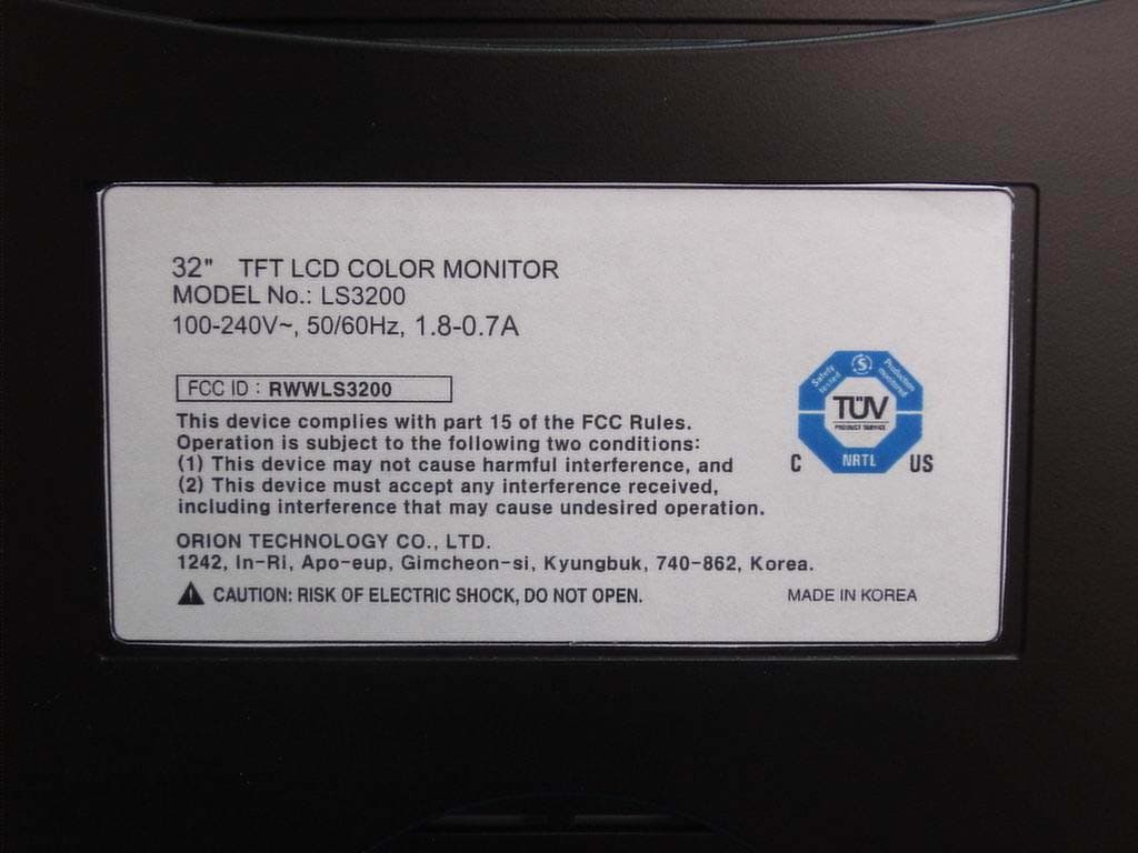 32 Inch TFT-LCD Monitor - FCC ID RWWLS3200 - Orion Technology Inc.