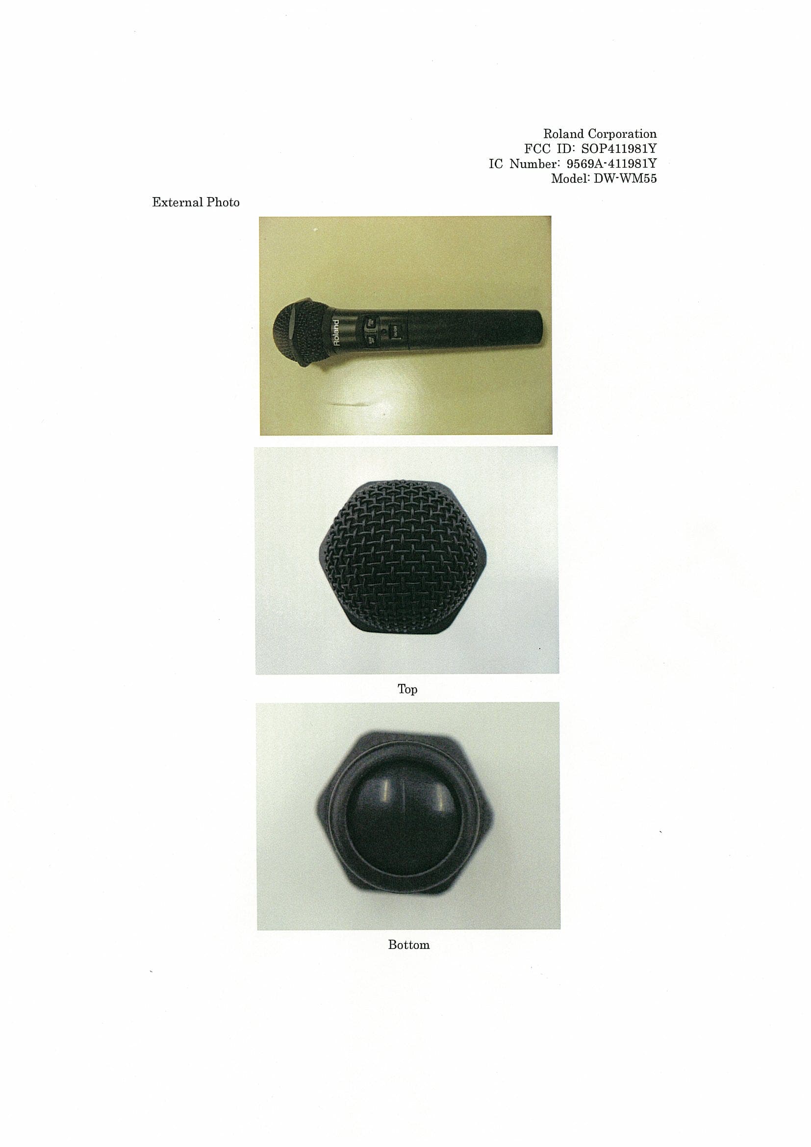 Microphone - FCC ID SOP411981Y - Roland Corporation