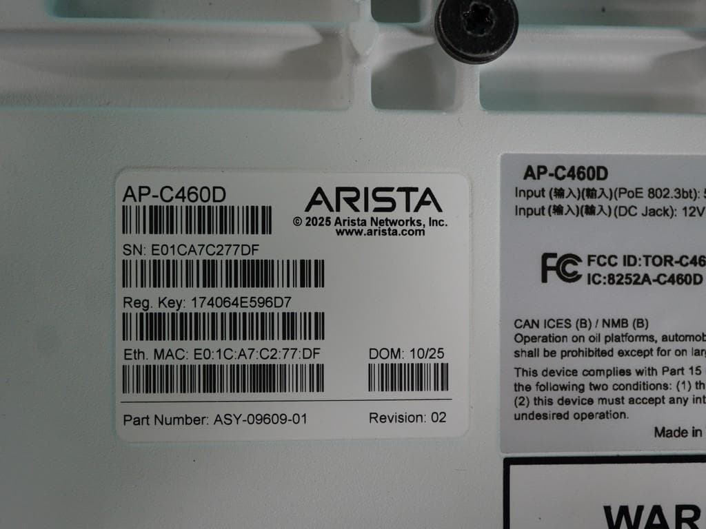 Wireless Access Point - FCC ID TOR-C460D - Arista Networks, Inc.