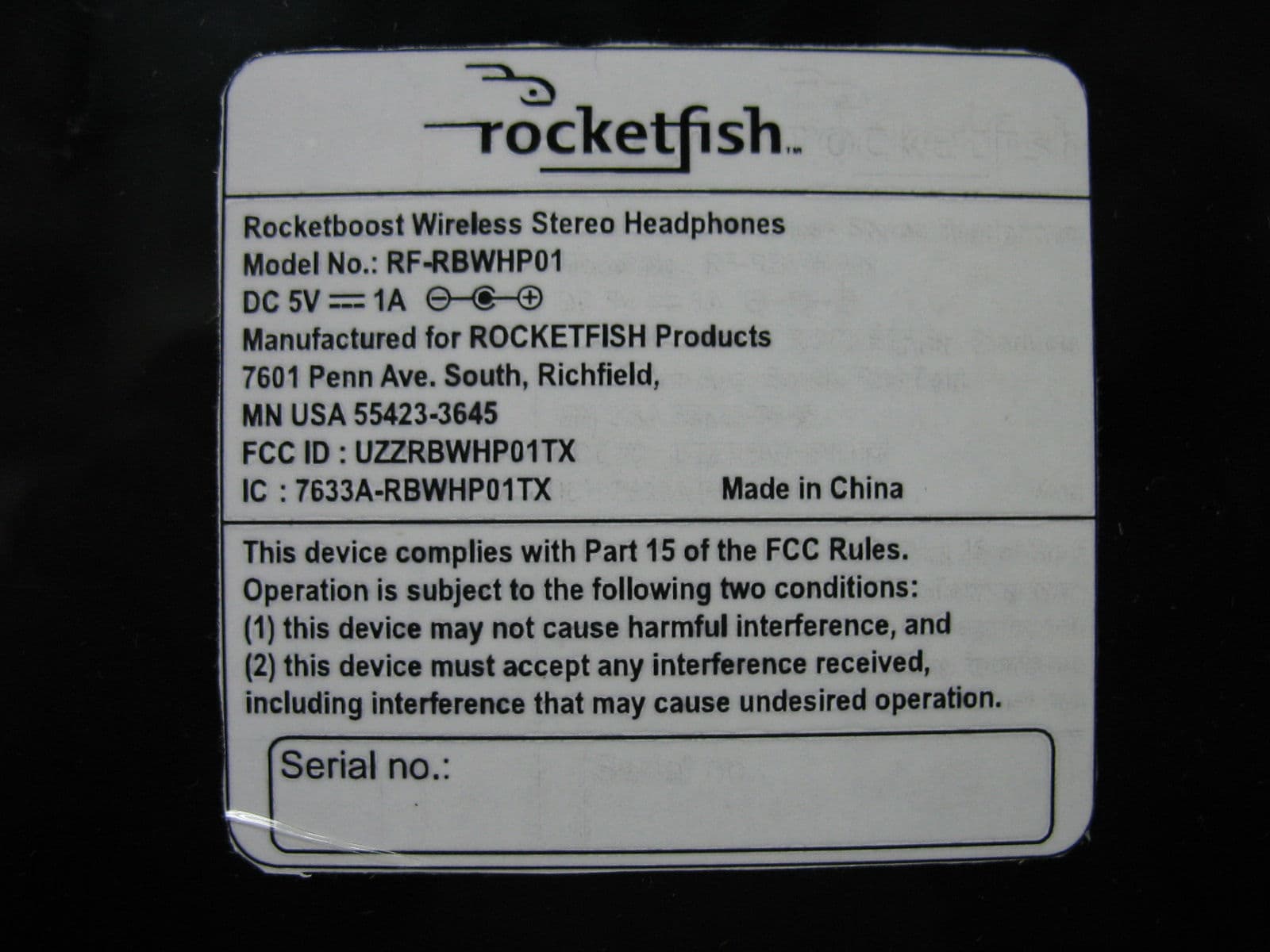 Rocketboost Wireless Stero Headphones - FCC ID UZZRBWHP01TX - Beautiful Enterprise Co., Ltd.