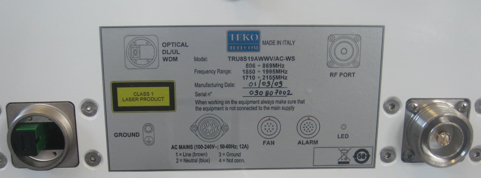 Optical Systems Remote Unit - FCC ID XM2-VERYHIGHPOWER - Teko Telecom Srl