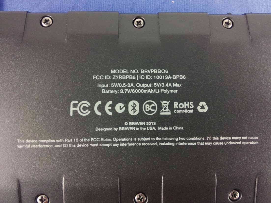 BRV Powerbank 6000 - FCC ID Z7RBPB6 - BRAVEN LC